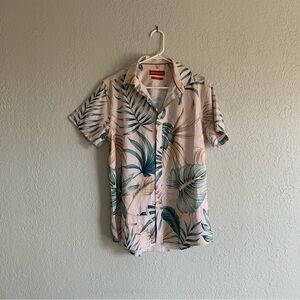 Tropical Leaf Print Short Sleeve Hawaiian Shirt